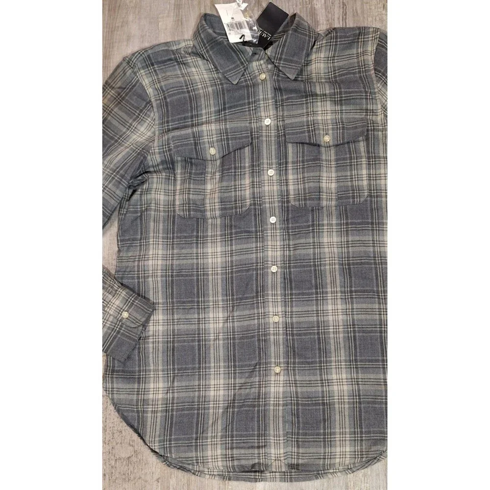 Lauren Ralph Lauren Gray Plaid Twill Button Down Shirt Women's Medium NWT